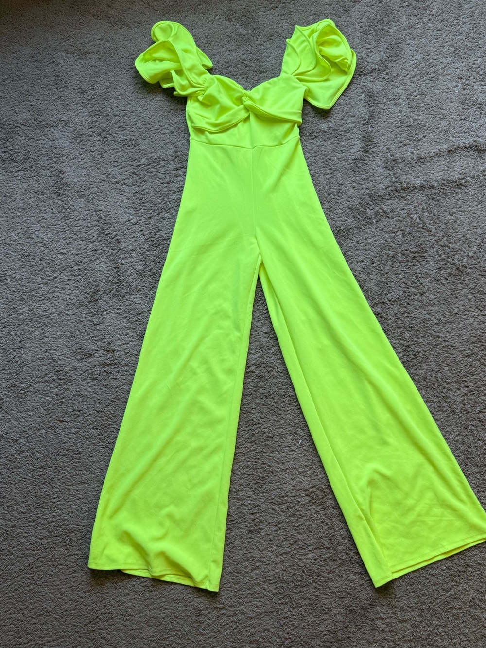 Neon Lime Ruffle Sleeve Wide-Leg Jumpsuit